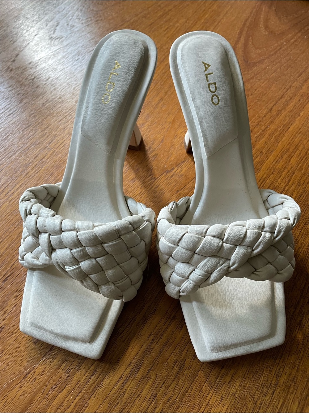 ALDO White Braided Strap Mid-Heel Sandals - Picture 2 of 8
